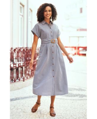 Women's Gingham Relaxed Shirt Dress