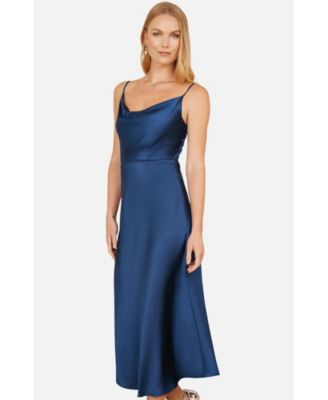 Women's Satin Cowl Neck Midi Dress