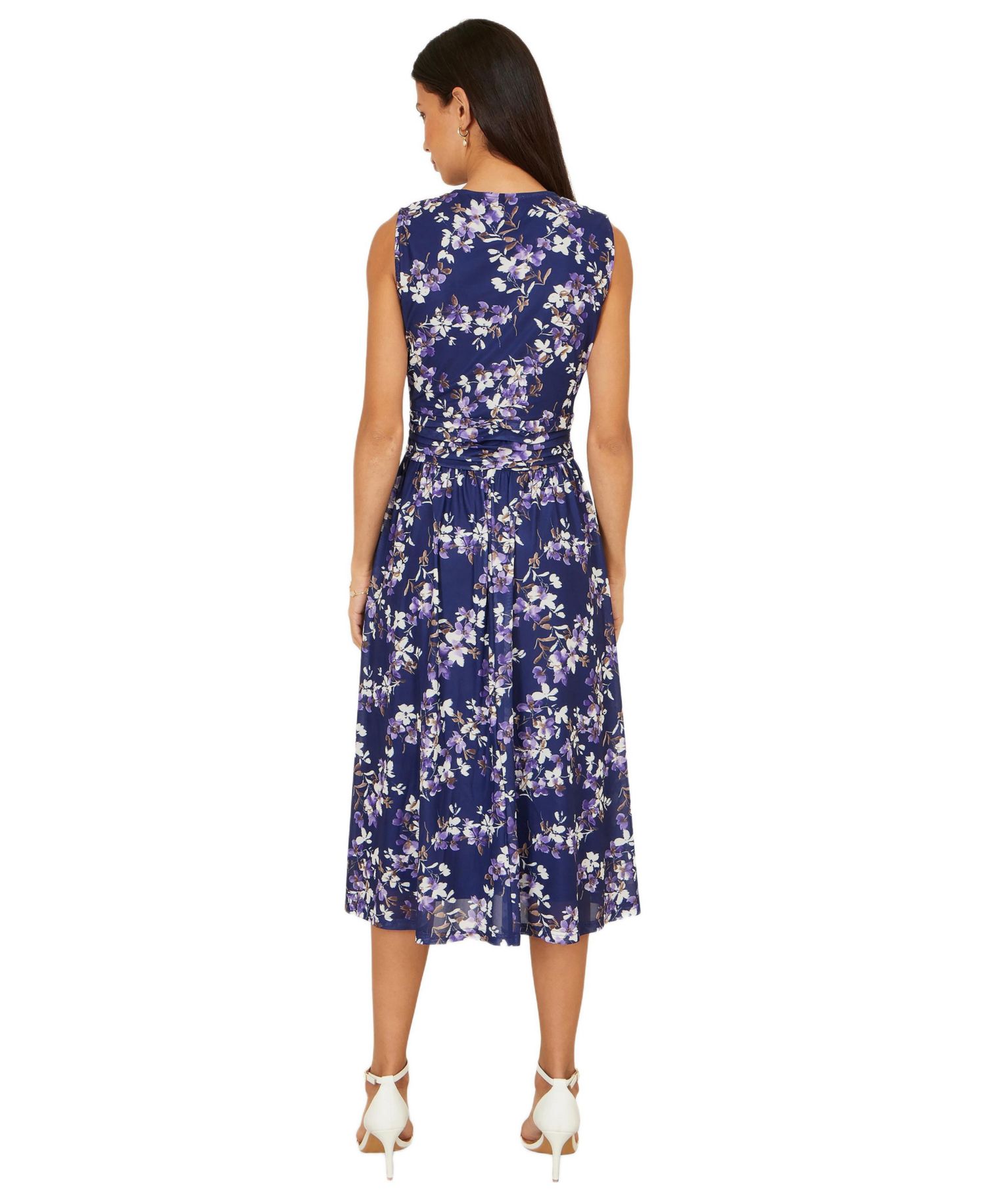 Women's Blossom Print Mesh Stretch Midi Dress