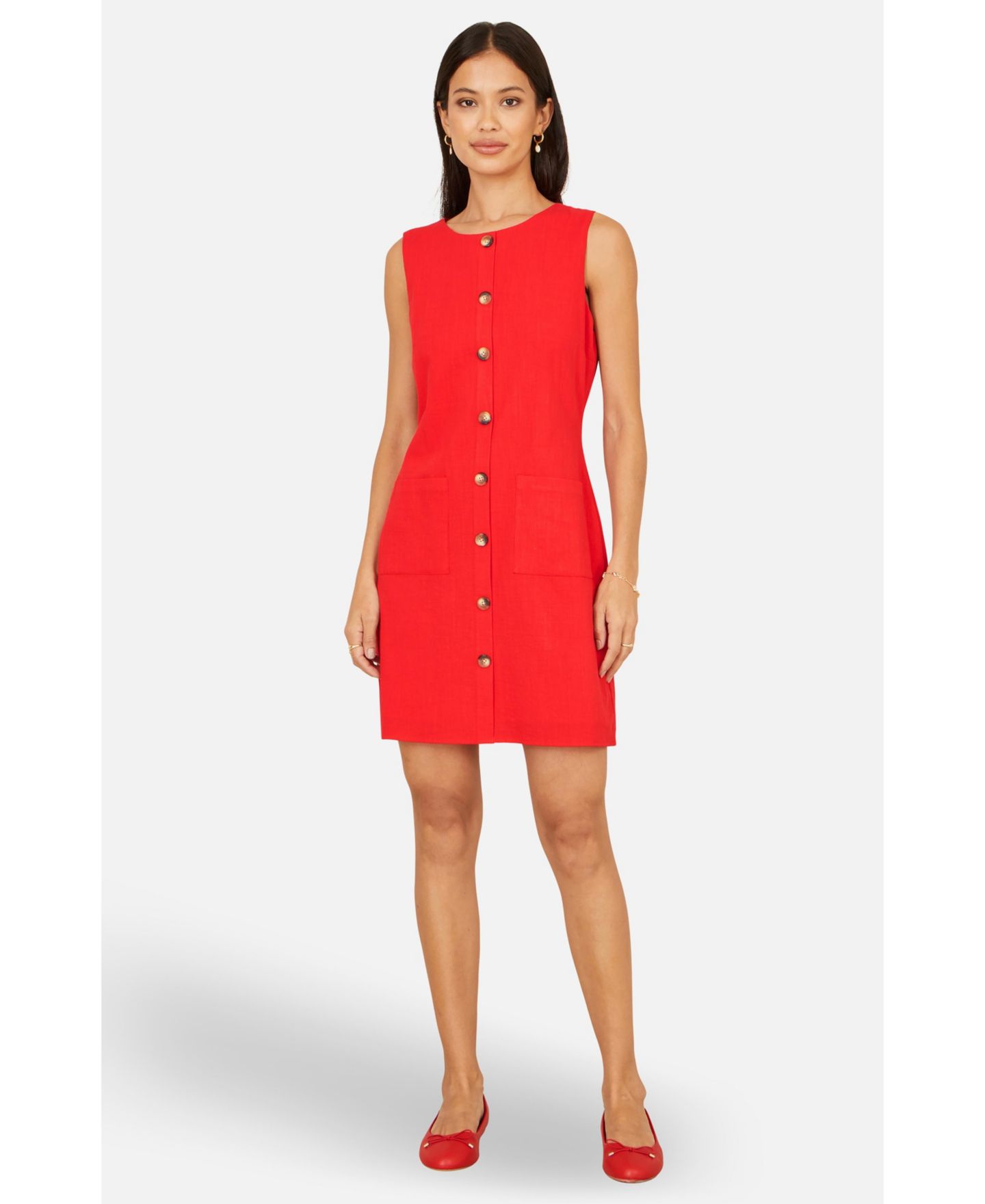 Женское платье Yumi Viscose Button Detail Shift, цвет: Красный — фото 6