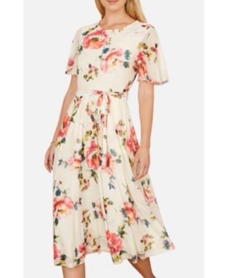 Women's Mesh Floral Print Midi Dress