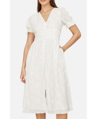 Women's Broderie Anglaise Midi Button Up Dress