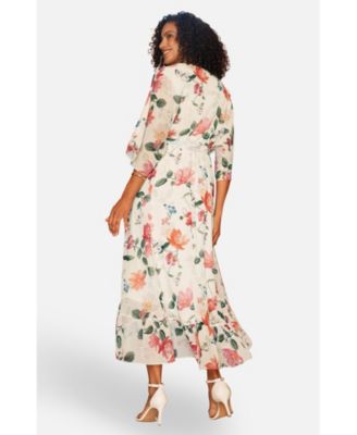 Women's Floral Dip Hem Kimono Wrap Dress