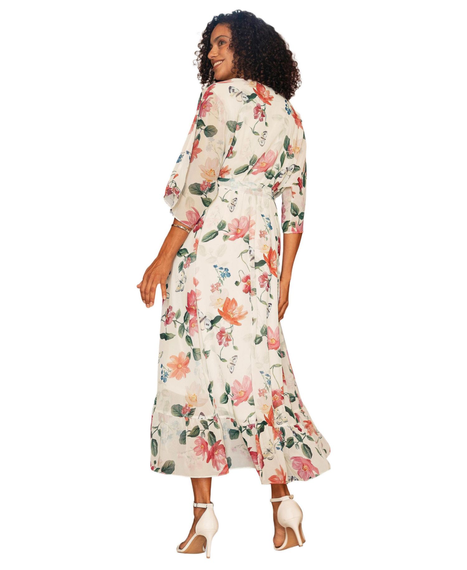 Women's Floral Dip Hem Wrap Midi Dress