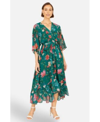 Women's Floral Dip Hem Kimono Wrap Dress