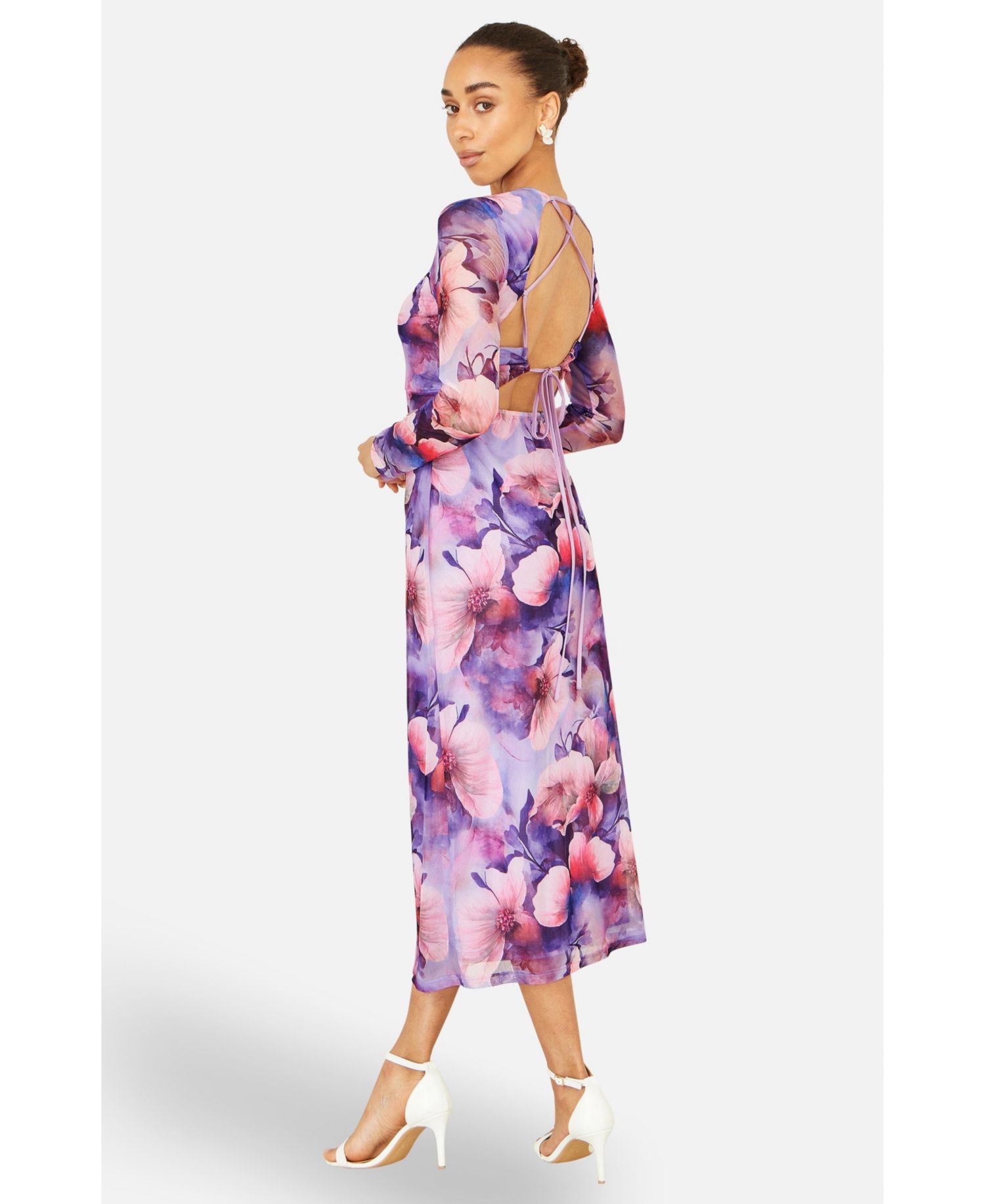 Women's Tie Back Mesh Midi Dress