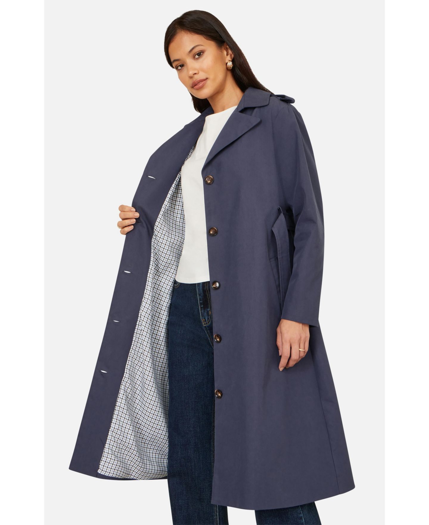 Женское пальто Yumi Belted Long Trench, цвет: Тёмно-синий — фото 6