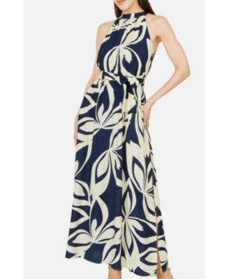 Women's Geo Swirl Print Halter Maxi Dress