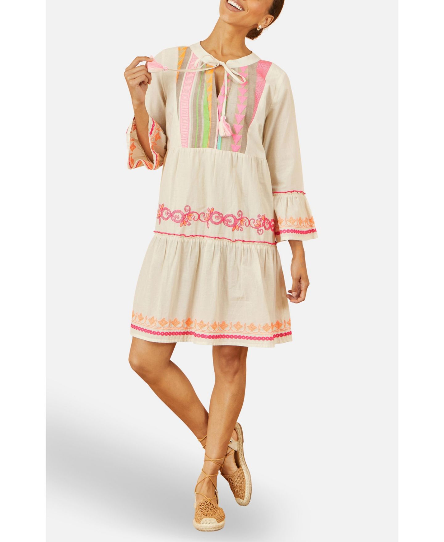 Женское платье Yumi Embroidered Cotton Tunic, цвет: Бежевый — фото 6