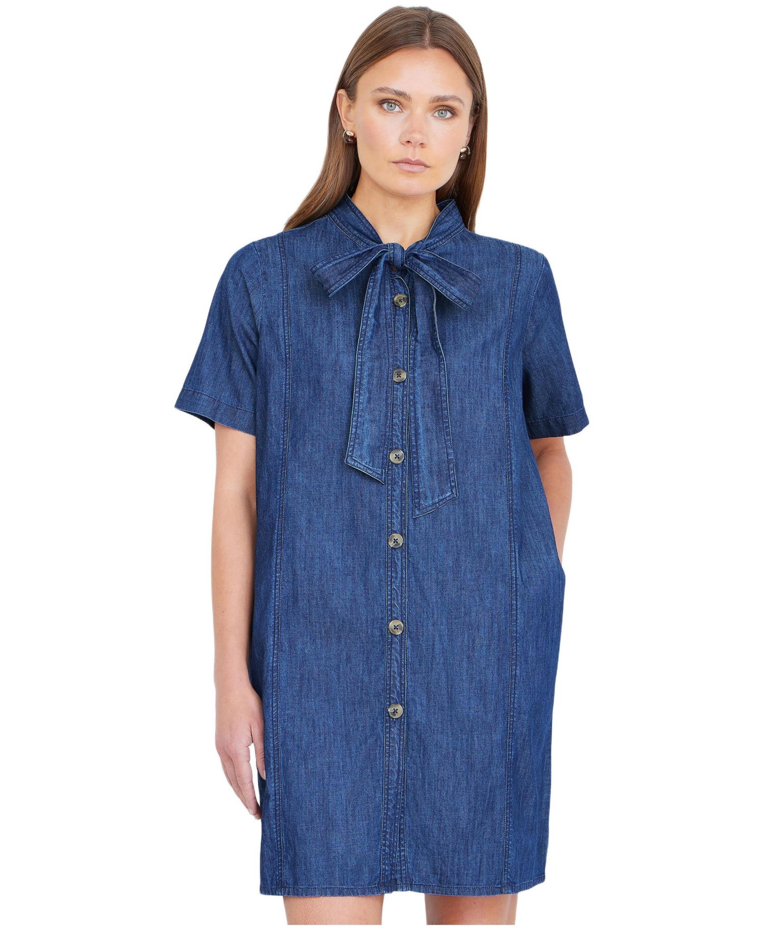 Women's Chambray Tunic With Bow Tie