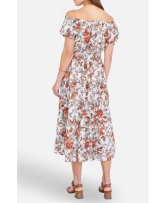 Women's Floral Ruched Waist Midi Dress