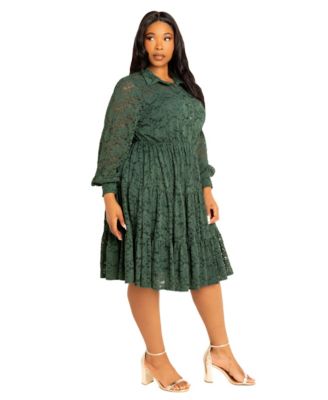 Women's Plus Size Lace Long Sleeve Tiered Shirt Dress