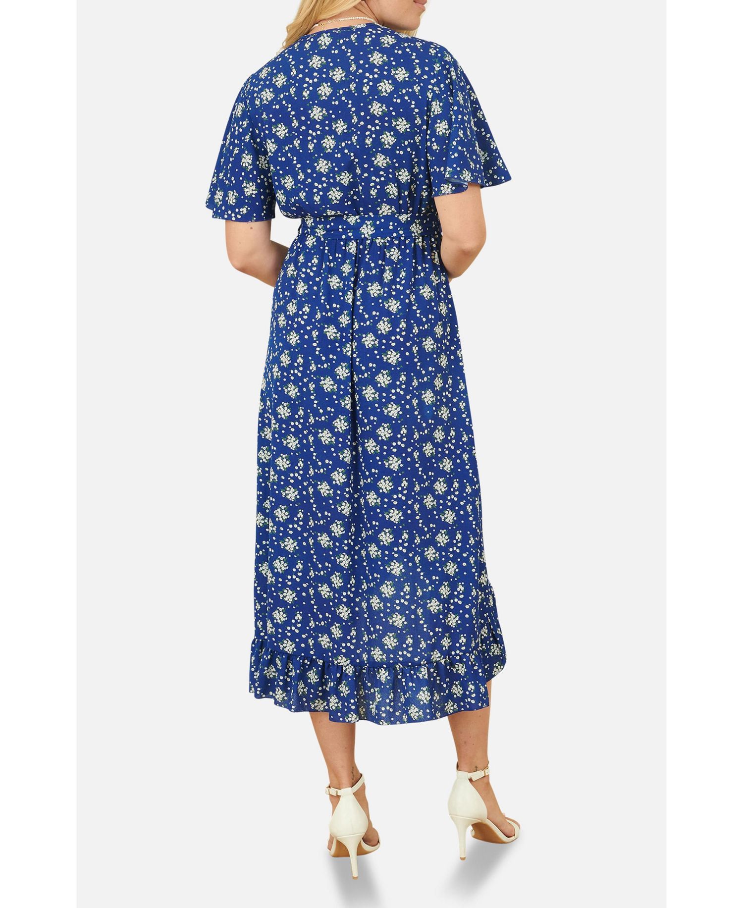 Women's Frilled-Hem Wrap Midi Dress