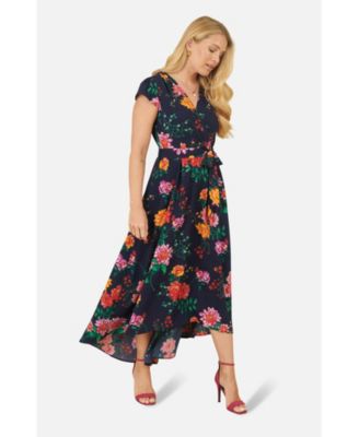 Women's Flower Print Wrap Midi Dress