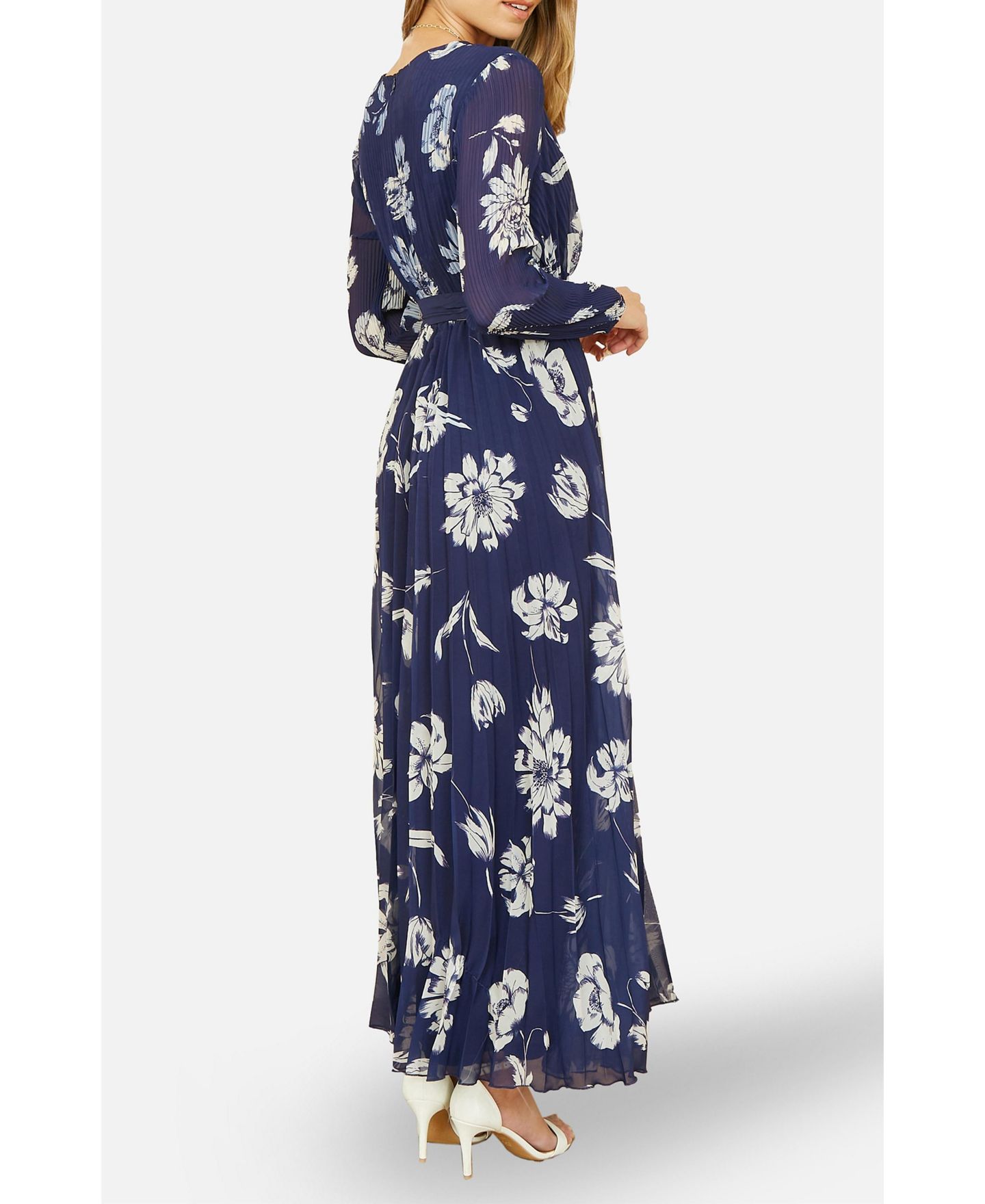 Женское платье Yumi Floral Pleated Midi Wrap, цвет: Тёмно-синий — фото 8