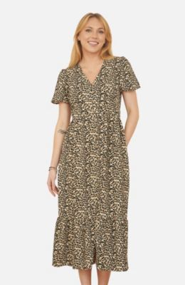 Women's Pleated Button Through Midi Dress