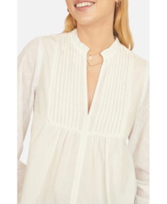 Women's Pleated Cotton Bib Shirt