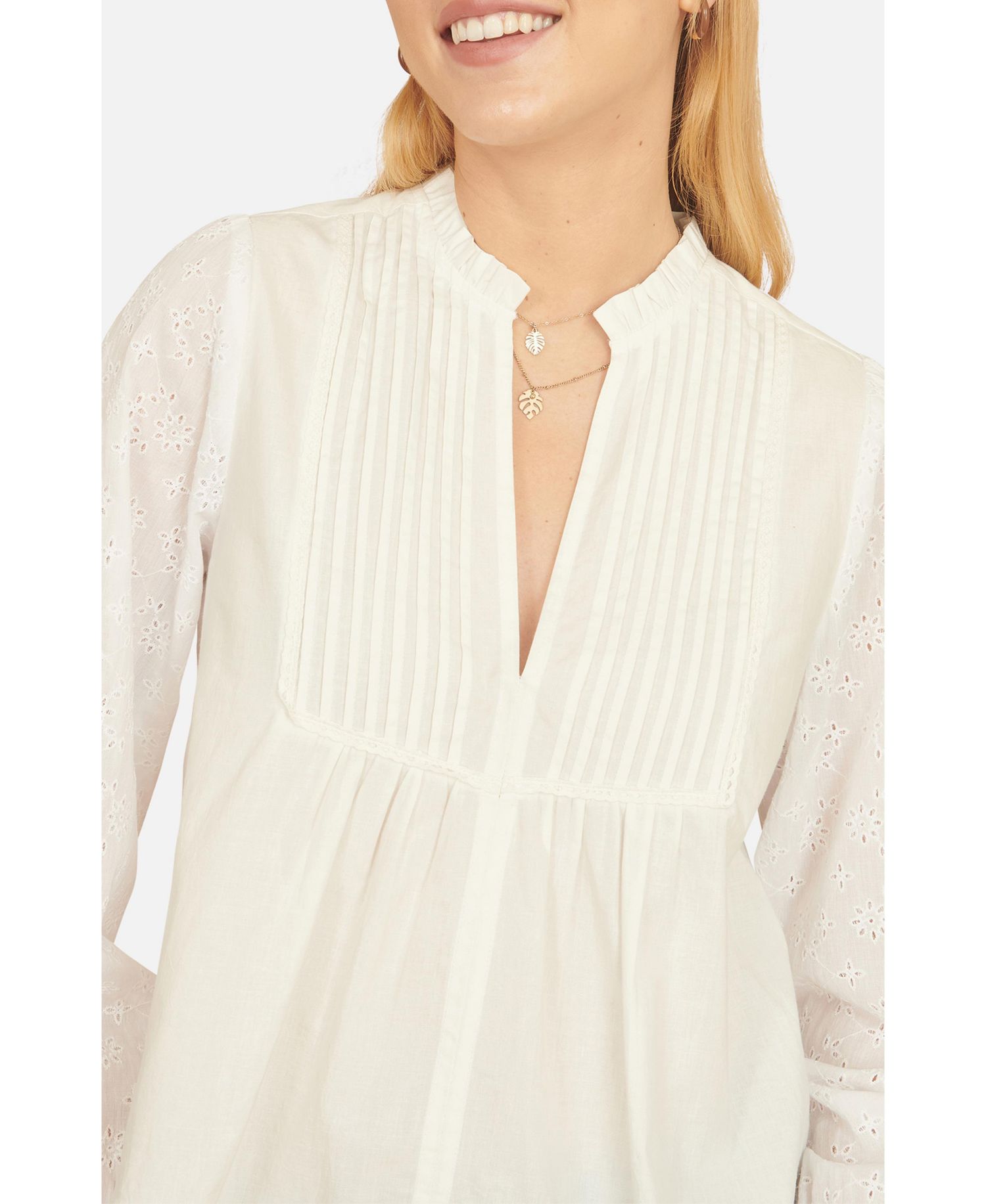 Women's Pleated Cotton Bib Shirt