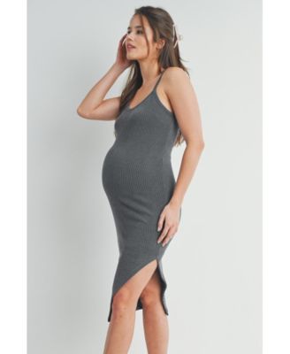 Maternity Bodycon Ribbed Sleeveless Scoop Neck Asymmetrical Dress
