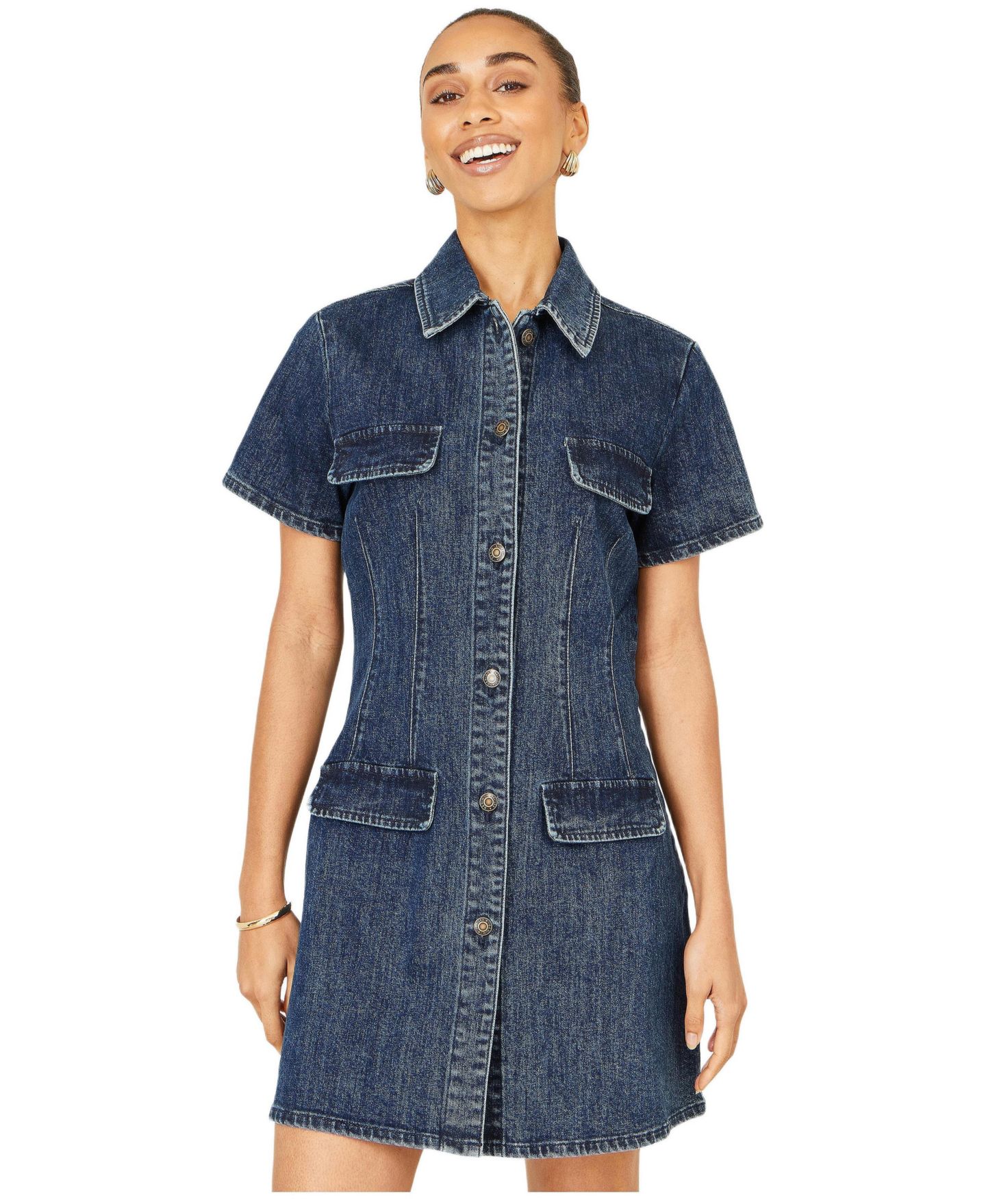 Женское платье Yumi Denim Stretch Shirt Dress, цвет: Синий — фото 1
