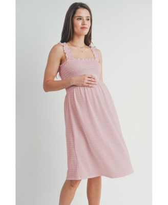 Maternity Smocked Empire Waist Sleeveless Square Neck Dress