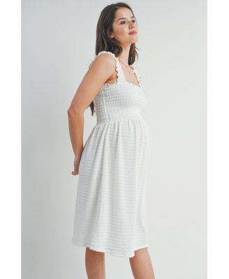 Maternity Smocked Empire Waist Sleeveless Square Neck Dress
