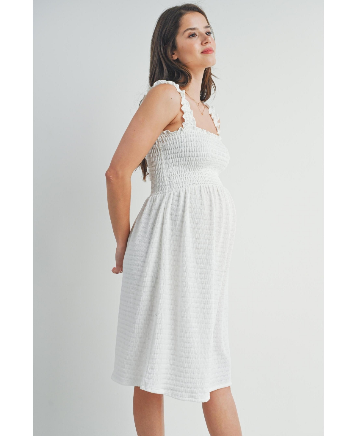 Hello Miz Maternity Smocked Empire Waist Sleeveless Square Neck Dress
