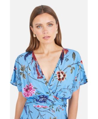 Women's Bird And Floral Print Midi Dress