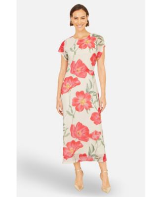 Women's Poppy Print Midi Mesh Dress