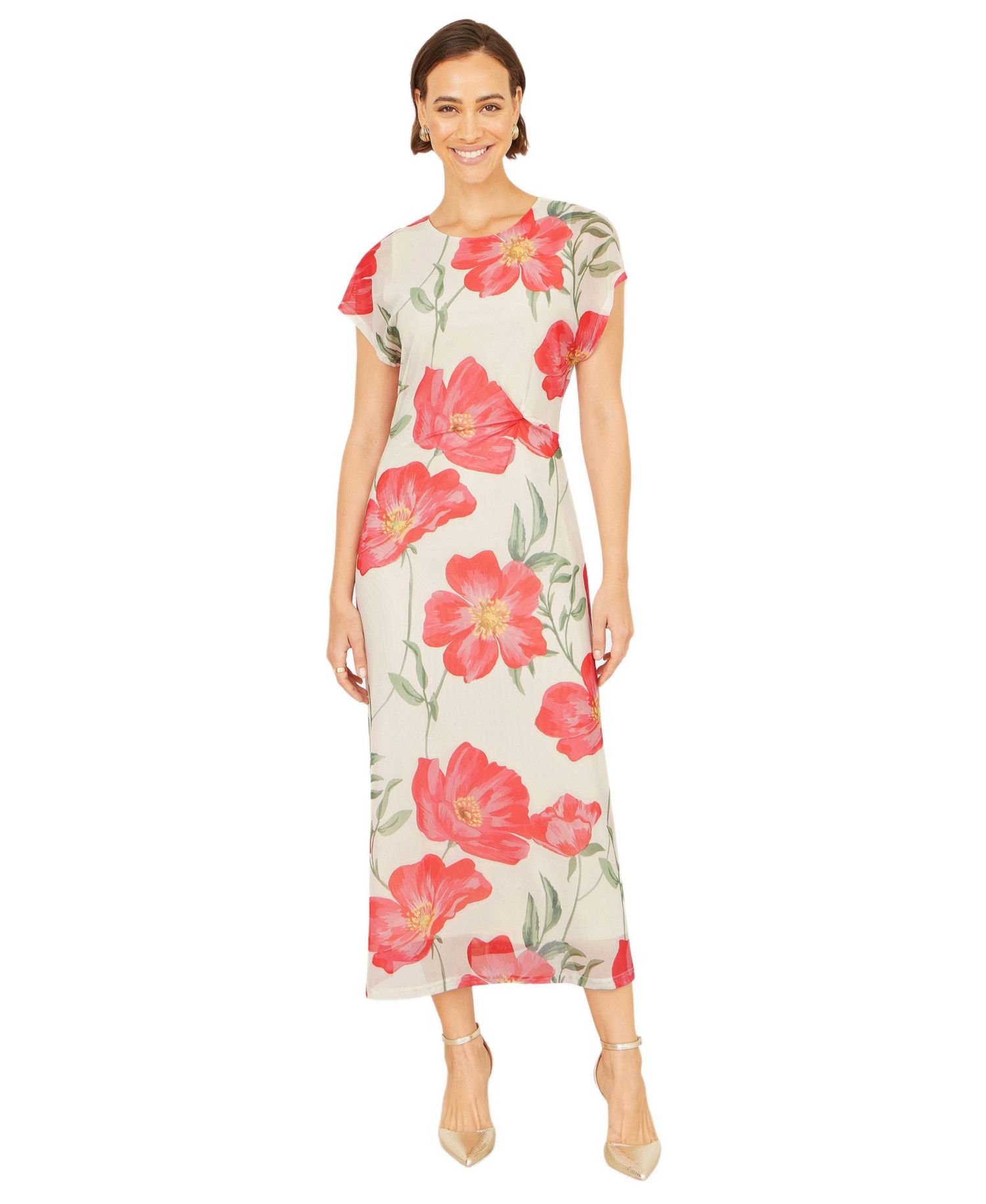 Women's Poppy Print Midi Mesh Dress
