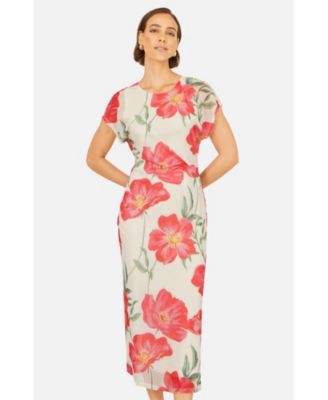 Women's Poppy Print Midi Mesh Dress
