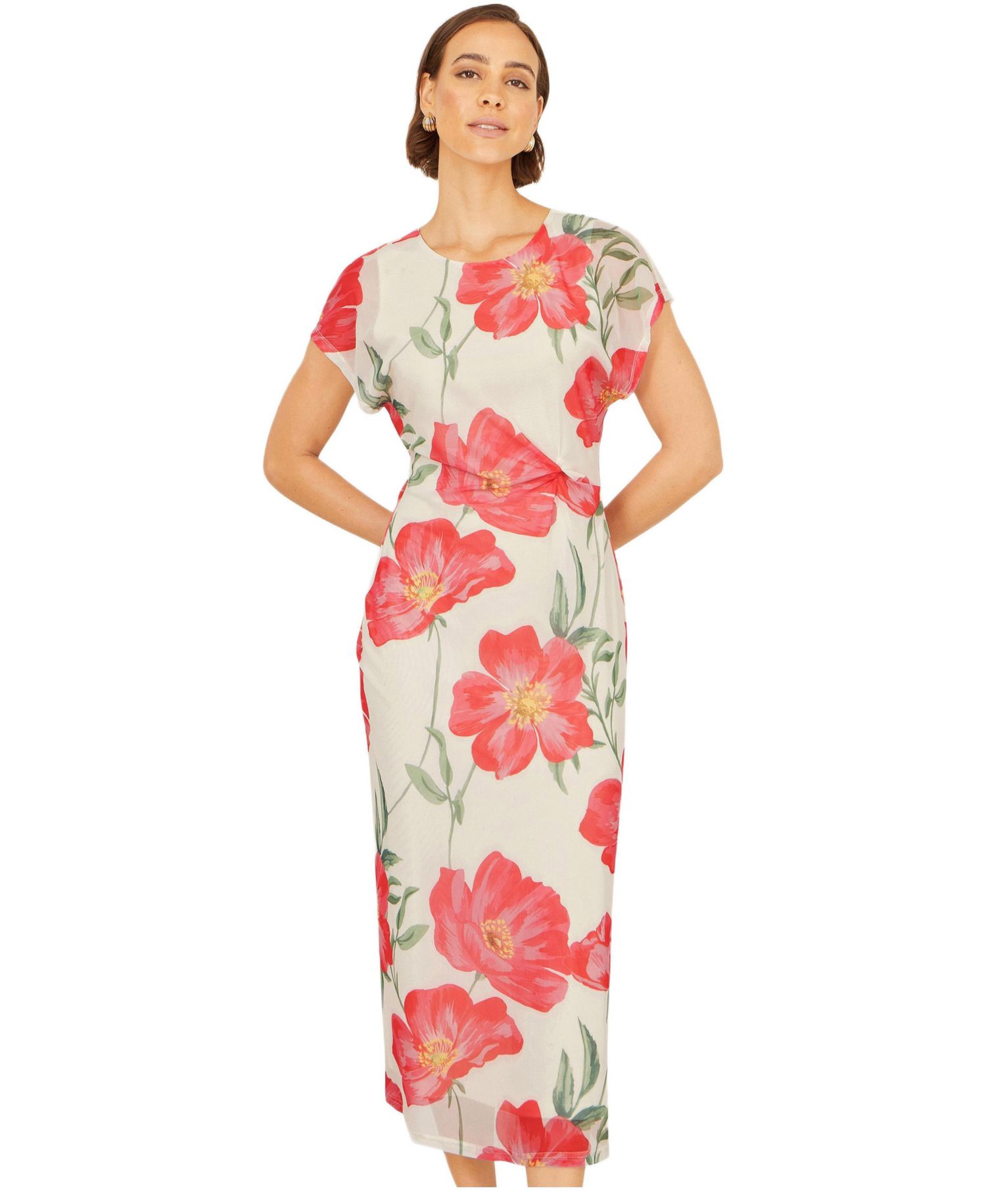 Women's Poppy Print Midi Mesh Dress