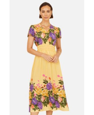 Women's Floral Mirror Print Viscose Midi Dress