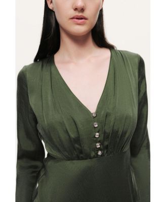 Women's Crystal-Button V-Neck Maxi Dress