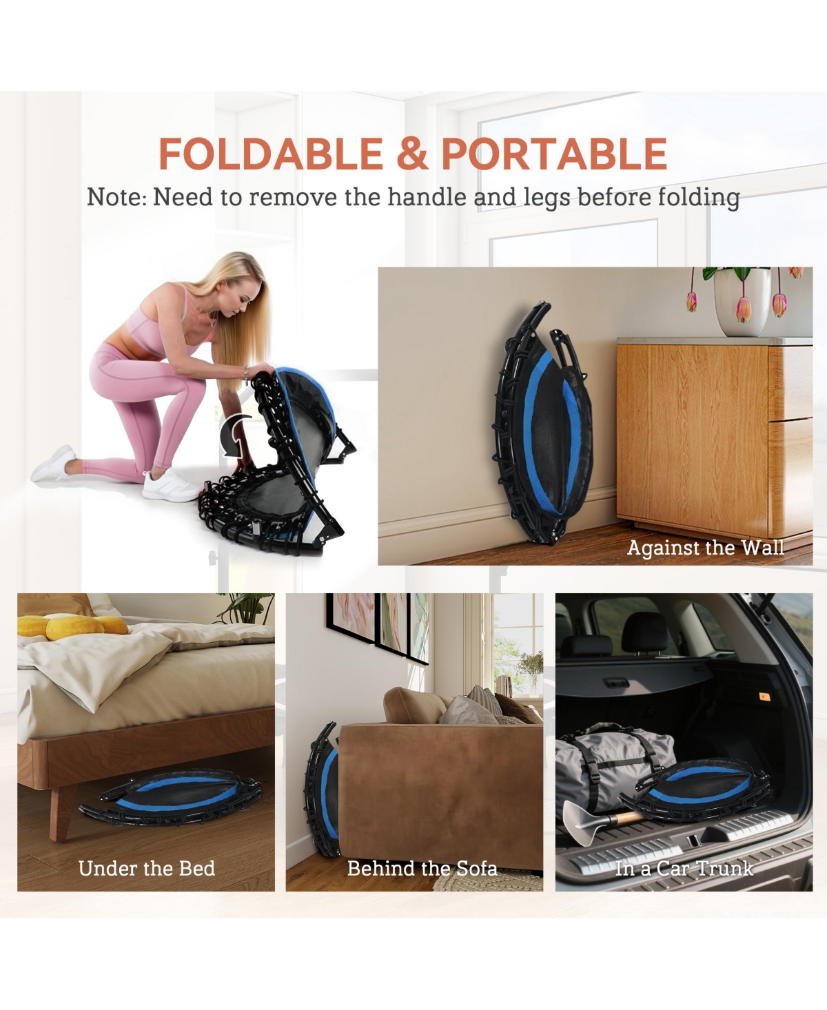 Soozier 45" Rebounder Trampoline for Adults, Foldable Trampoline,