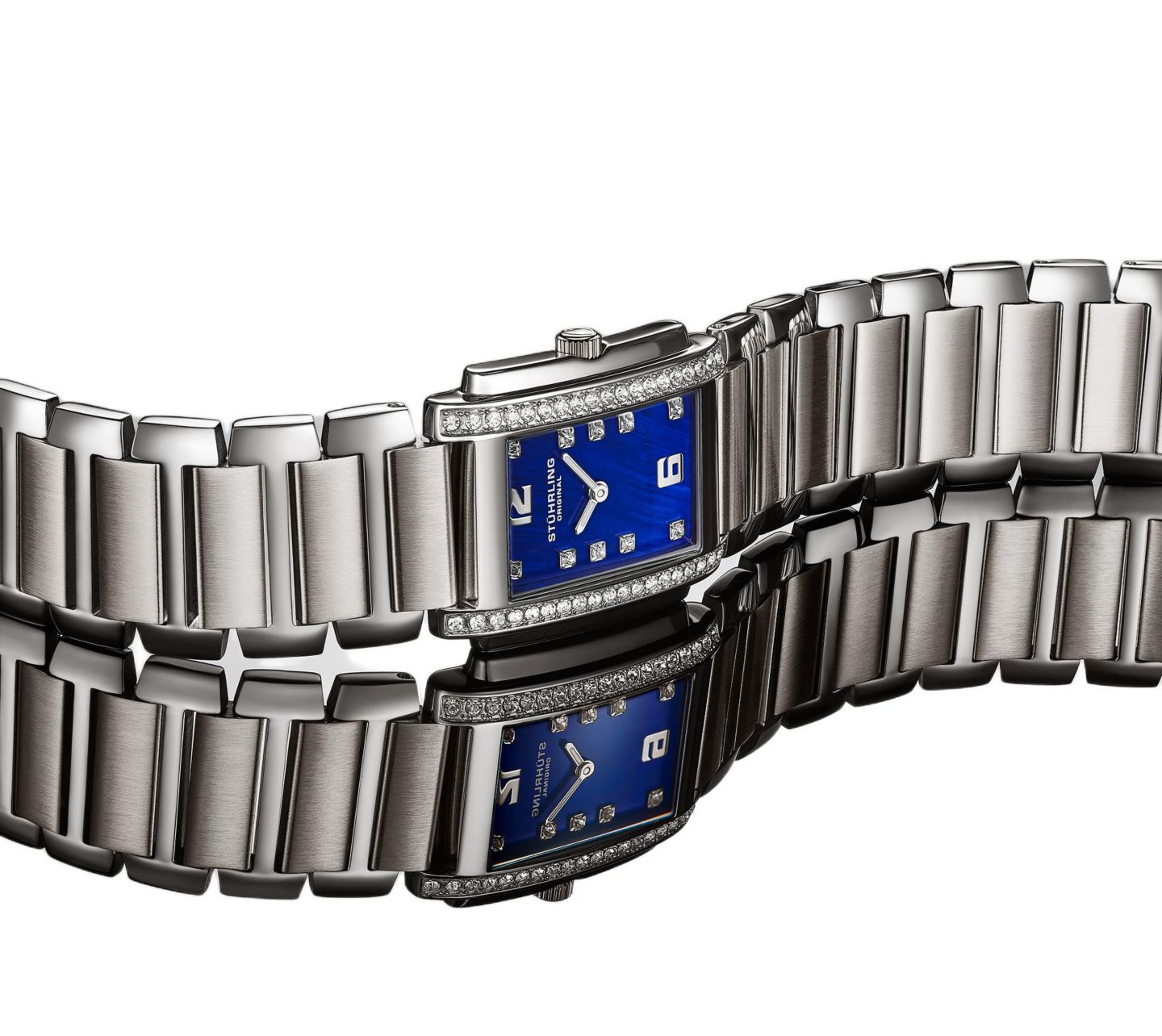 Женские часы Stuhrling 4089.2 Serafine Rectangular Quartz Watch, Mother-of-Pearl Dial & Swarovski Crystal Bezel, цвет: Синий — фото 4