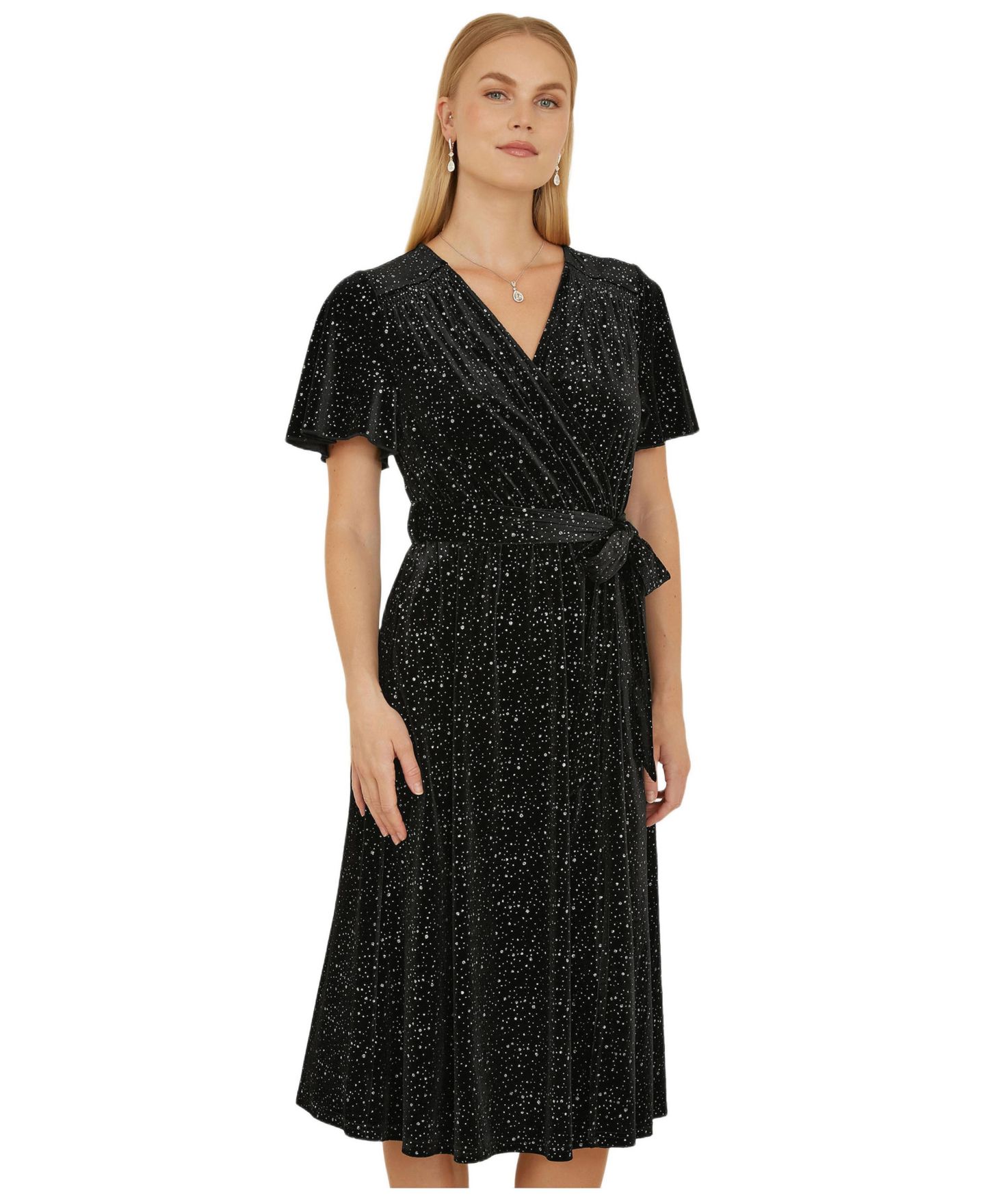 Женское платье Yumi Velvet Sparkle Wrap Midi, цвет: Чёрный — фото 3