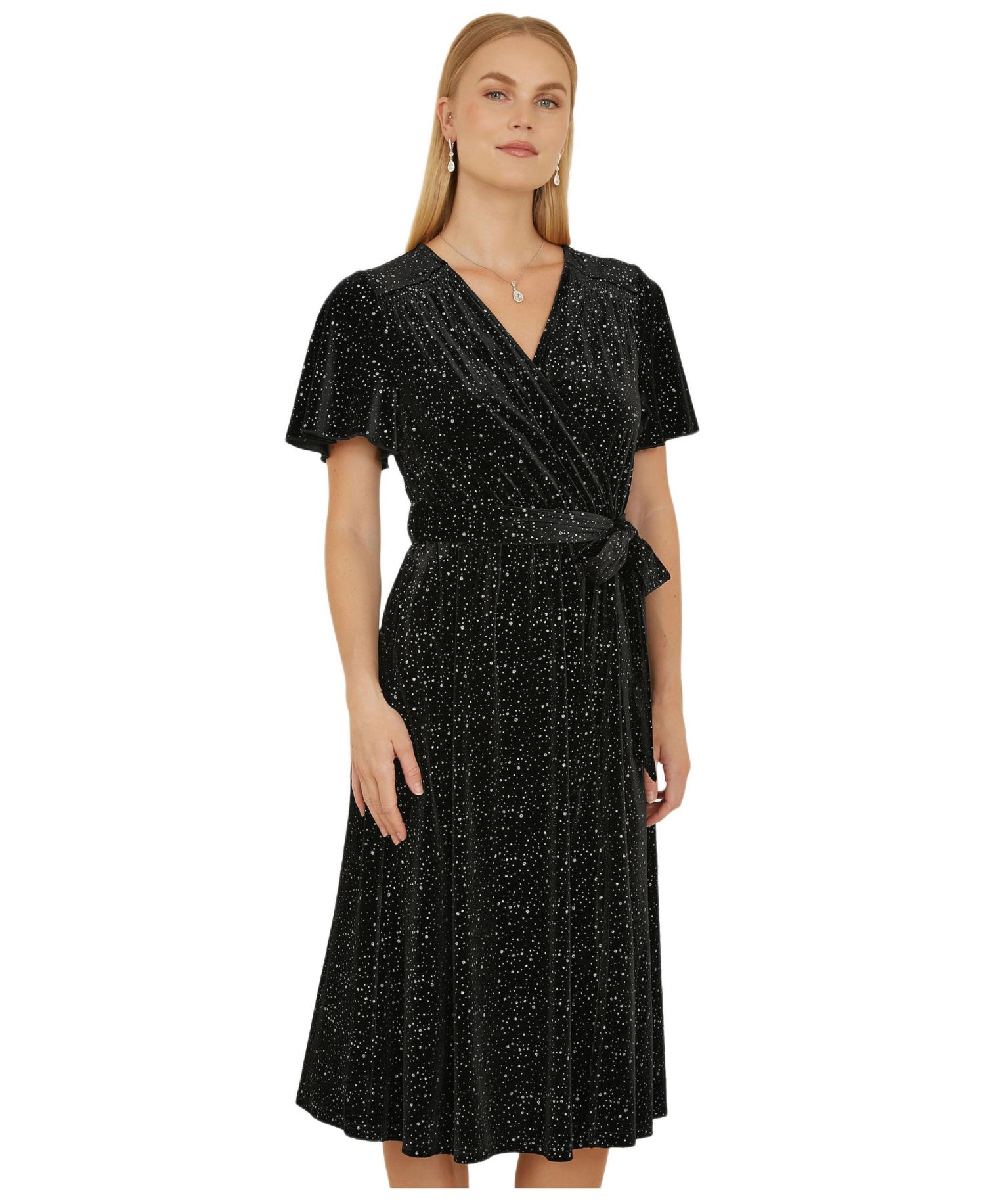 Women's Velvet Sparkle Wrap Midi Dress