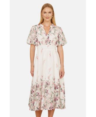 Women's Mirrored Floral Button Up Midi Dress