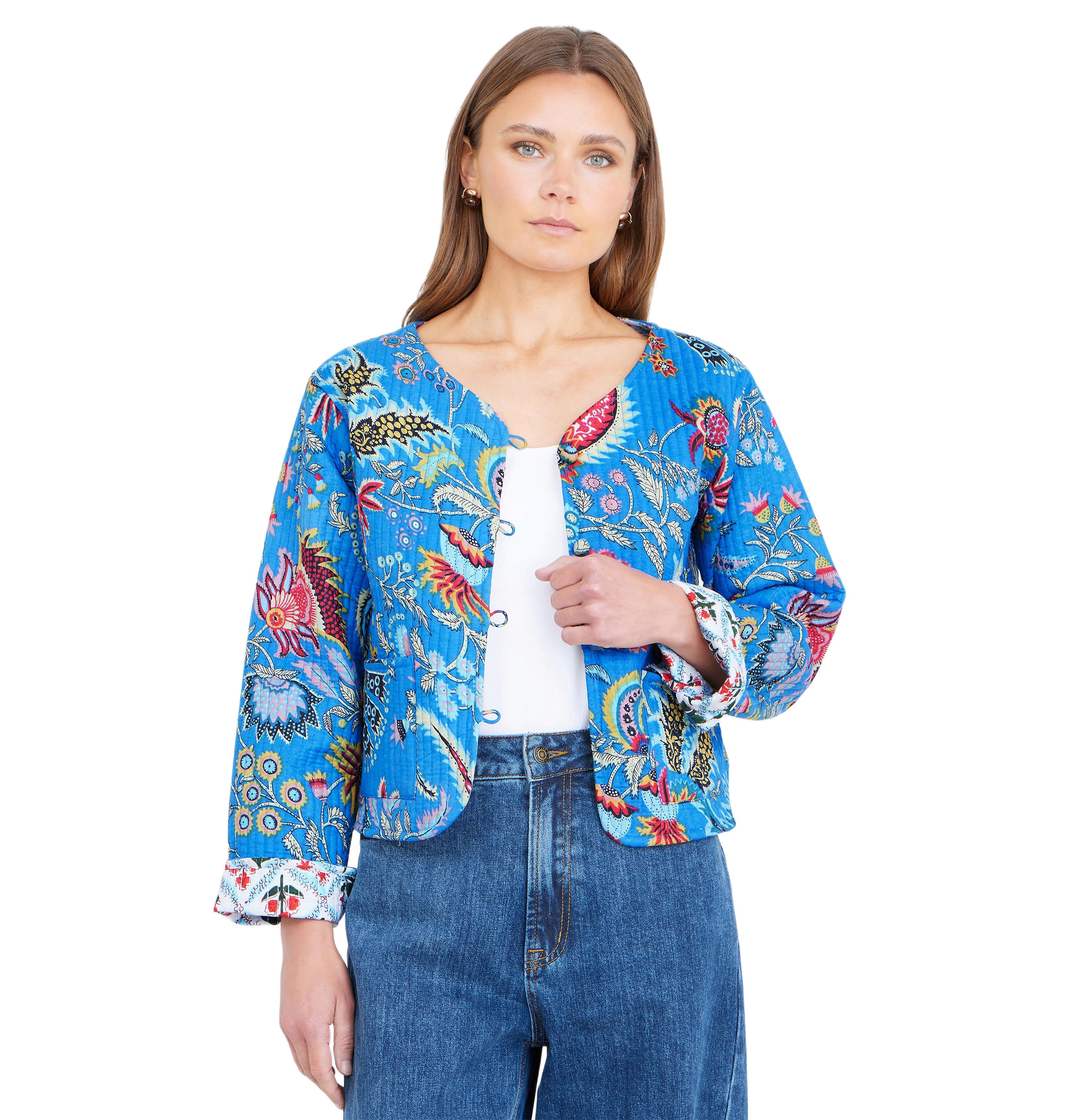 Yumi Women's Boho Cotton Reversible Quilted Jacket