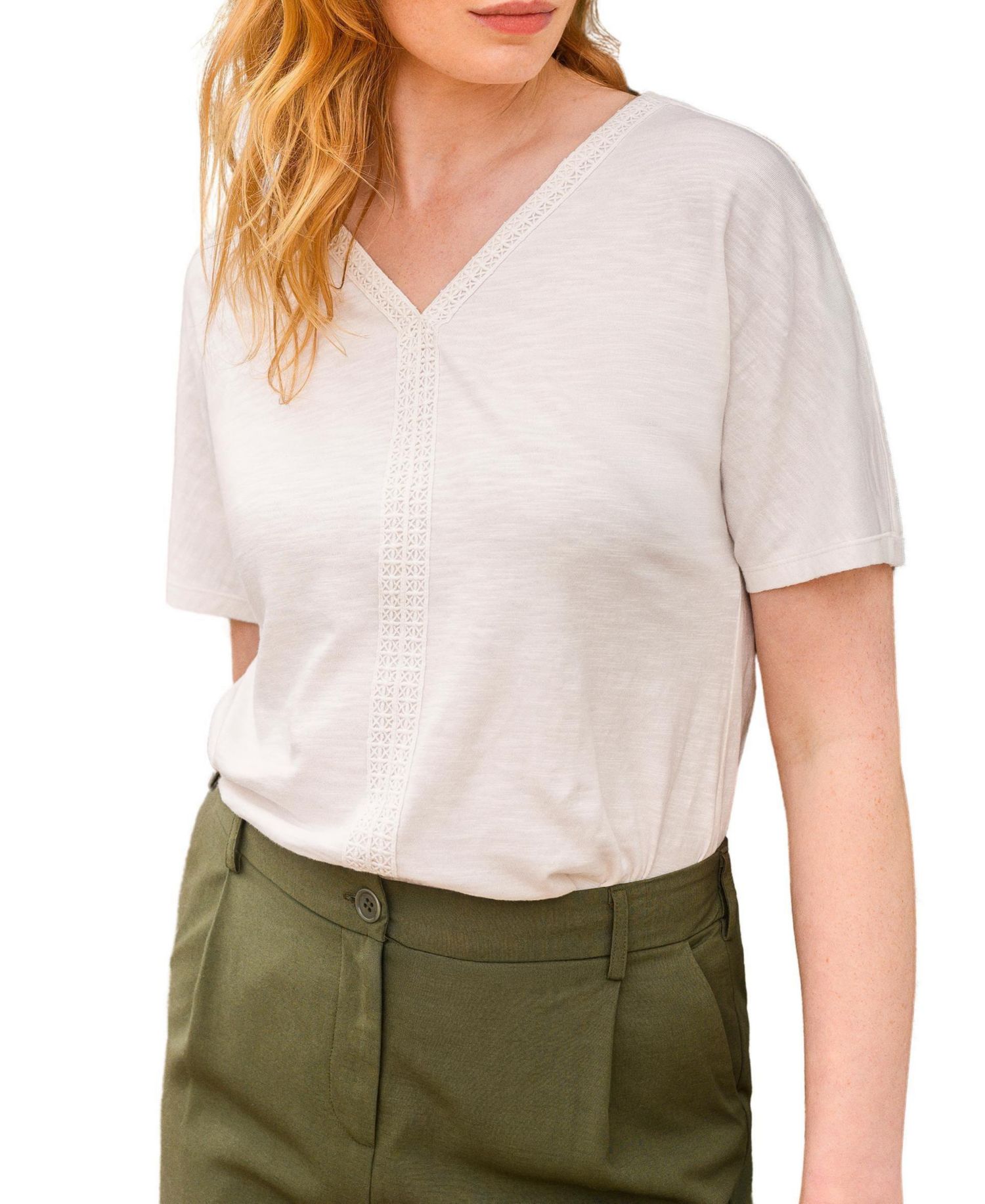 Women's Slub Jersey V-Neck Trim Top