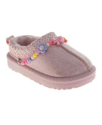 Toddler Girl's Beaded Plush Slip On Slippers