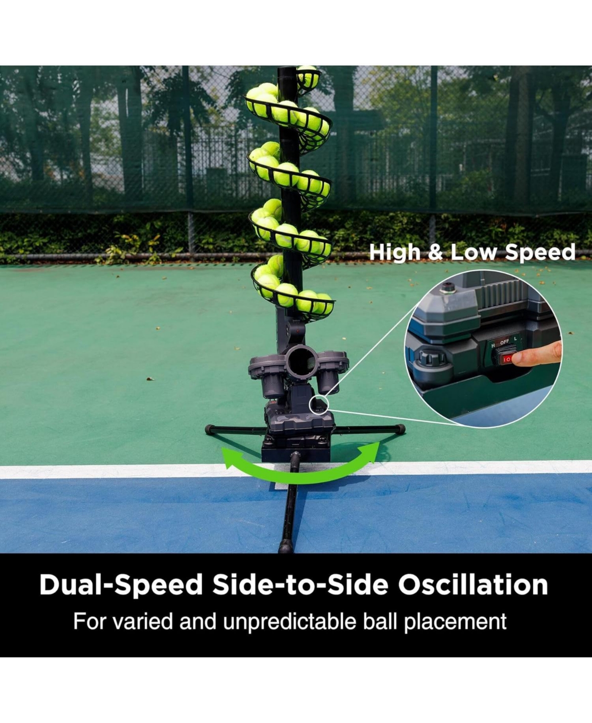 Furlihong Tennis Ball Machine with Stable Triangular Iron Base and Adjustable Speed Oscillating Function with Carrying Bag for All Skill Levels