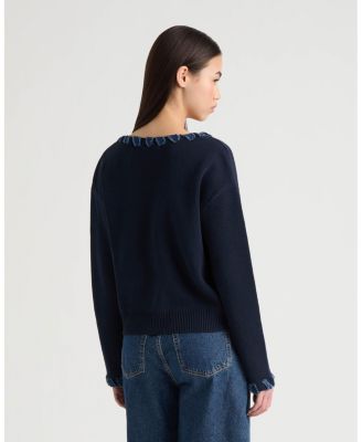 Women's Cardigan with Denim Trim