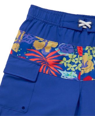 Boys Chlorine Resistant Stretch Print Blocked Hydroliner Board Swim Trunks