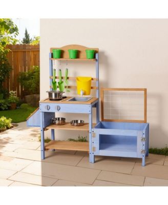 Outdoor Wooden Mud Kitchen for Kids with Planting Box & Sink