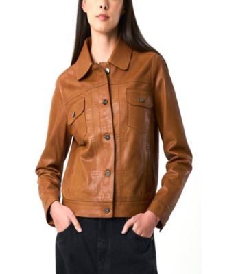Women's Kalahari Genuine Leather Semi-Fitted Silhouette Trucker Jacket
