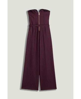 Women's Strapless Pinstripe Belted Jumpsuit