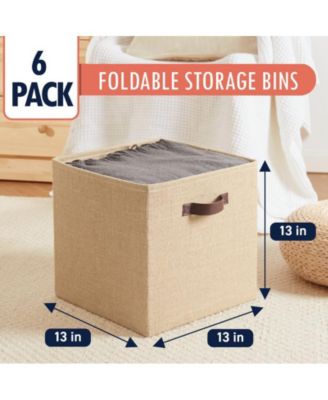 6 Pack Jute Storage Cube Bin Shelf Basket with Handles