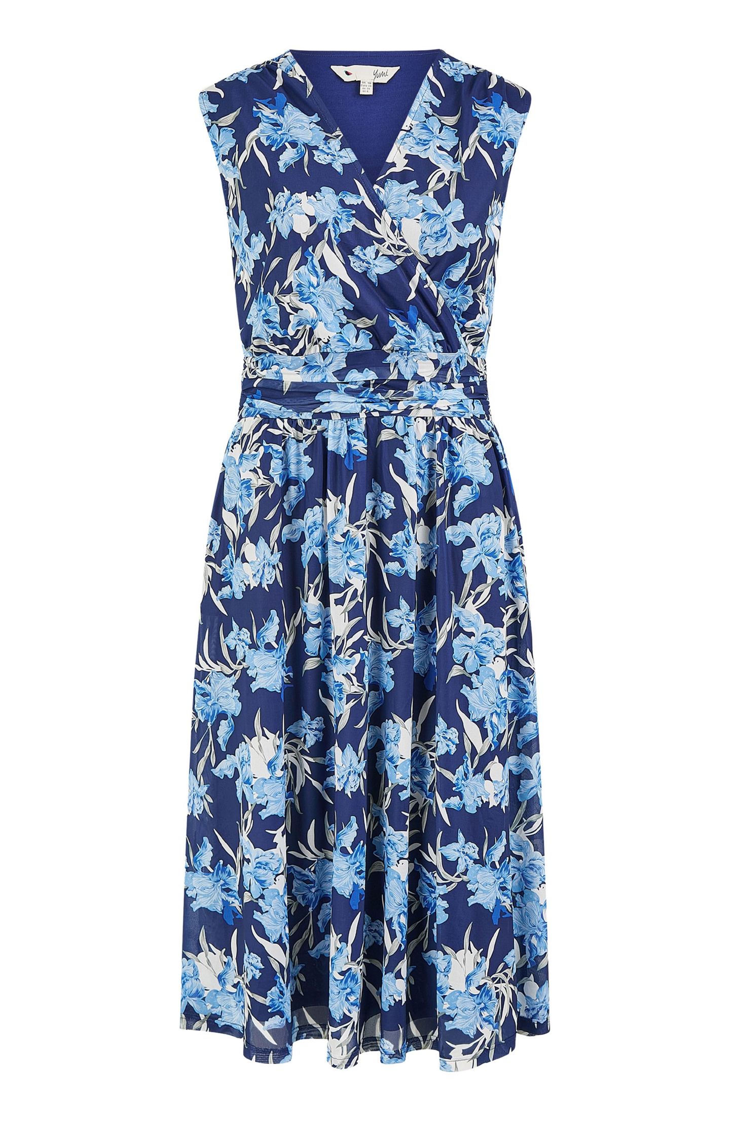 Женское платье Yumi Floral Wrap V Neck Midi Skater, цвет: Синий — фото 4